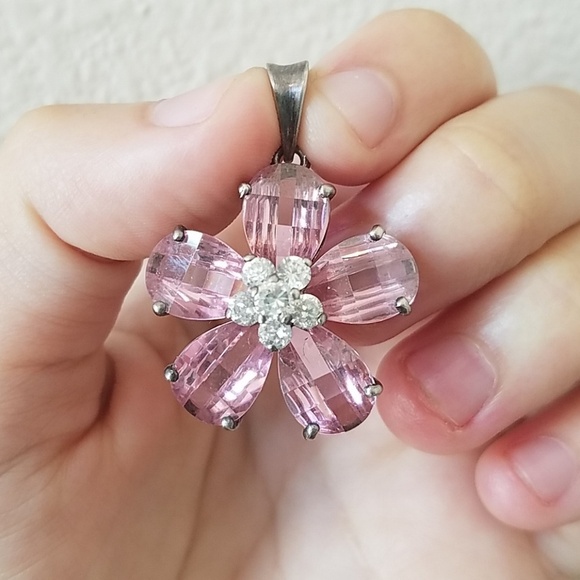 Jewelry - Sterling Silver and Pink Crystal Flower Pendant